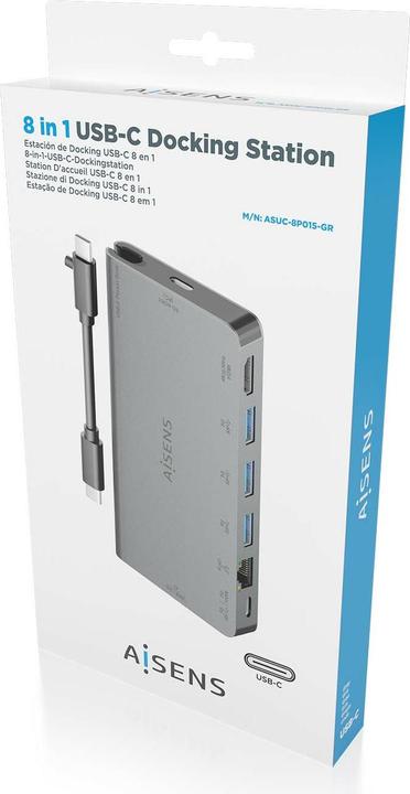 Produktbild Aisens USB-C DOCK 8 EN 1 HDMI RJ45 3XUSB-A USB-C DATOS PD 1XSD 1XMICRO SD (USB-C, 8 Ports)