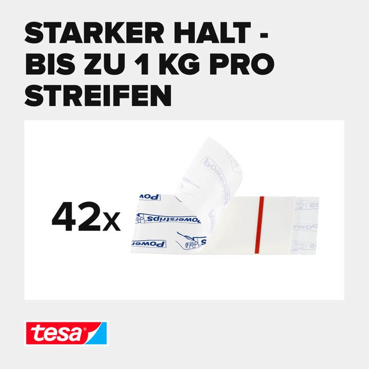 Valeurs nutritives et ingrédients tesa Powerstrips SMALL, 1kg de force d'adhérence, 4 bandes adhésives double face