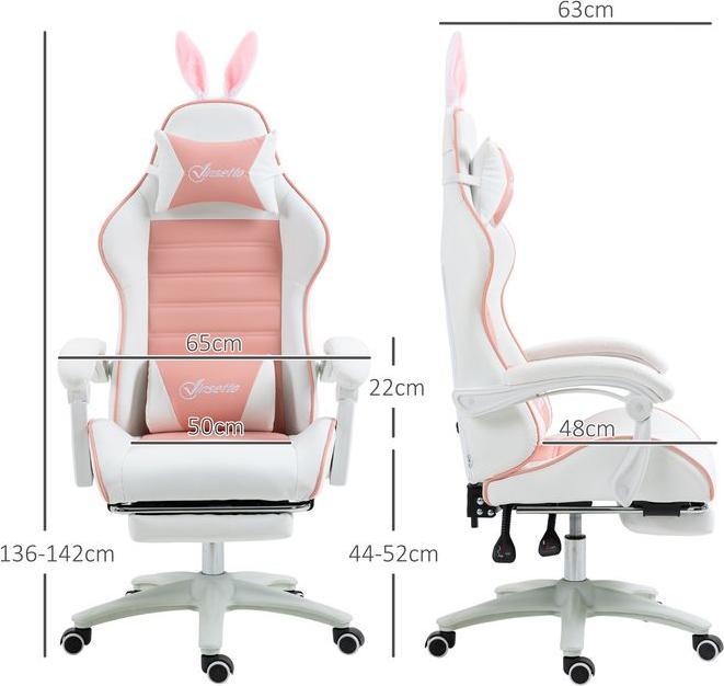 Immagine prodotto Swisshandel24 Gaming Stuhl Ergonomischer Gamer Stuhl mit Lendenwirbelstütze, Fussstütze Hasenohren Kopfkissen Rosa