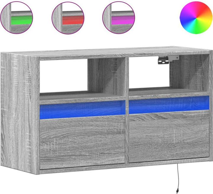 Image du produit vidaXL Armoire TV Armoire murale Lowboard Suspendu avec éclairage LED Gris Sonoma