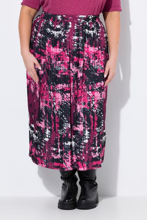 Image du produit Ulla Popken Jupe midi plissée, imprimé patchwork, taille élastique et coupe évasée (46, 48)