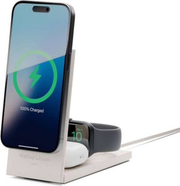 Actual product image Native Union Rise 3-In-1 Qi2 Wireless Charger Sandstone (15 W)