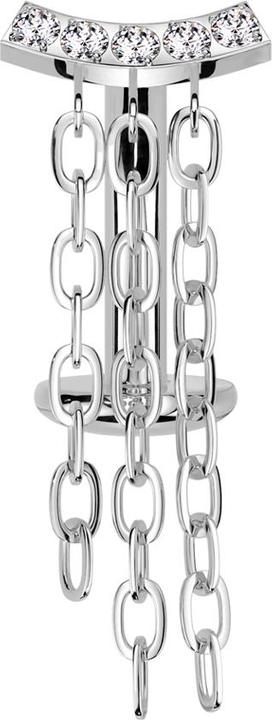 Actual product image Hollywood Body Jewelry Threadless Labret-Stab Banane silber Balken gebogen silber fünf Kristalle silber Anhänger drei Kette (without brass, Titanium)