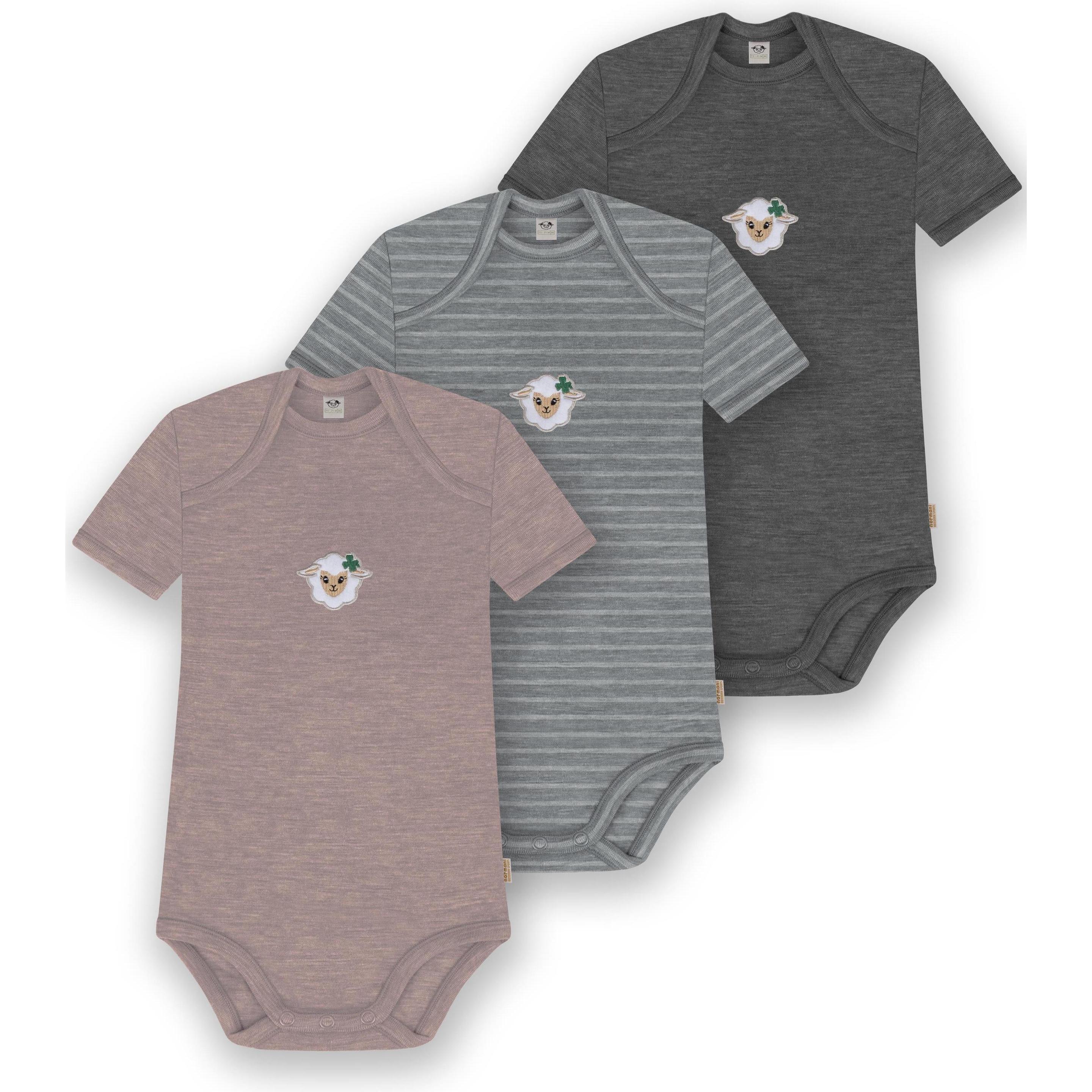 Normani, Herren, Body, 3er Set Baby Merino Body Kurzarm „Tauranga" - 9299, Grau, (74)