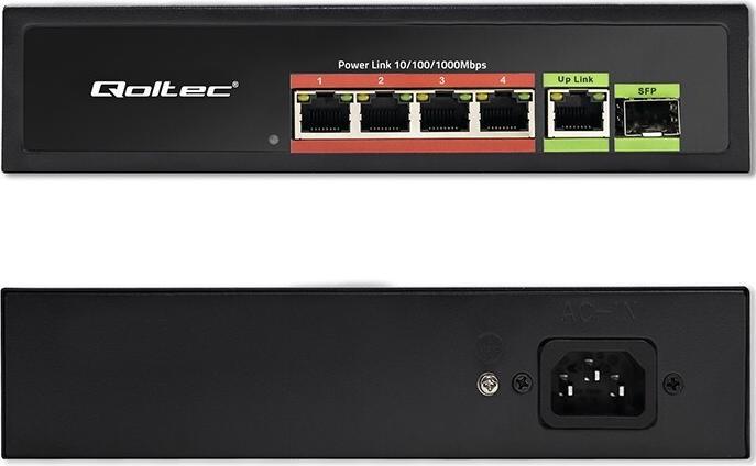 Productafbeelding Qoltec Ethernet PoE SWITCH 4x RJ45 PoE 1x RJ45 Uplink (5 ports)