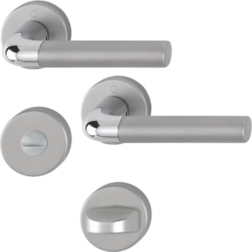 Hoppe, Türgriff + Fenstergriff, Rosettengarnitur Bremen 1505/42KV/42KVS Aluminium F49/F9-2 rund SK/OL DIN links / rechts...