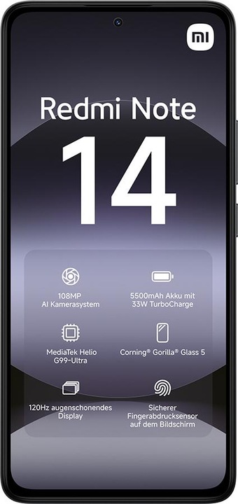 Produktbild Xiaomi Redmi Note 14 (128 GB, Midnight Black, 6.67", Hybrid Dual SIM, 108 Mpx, 4G)