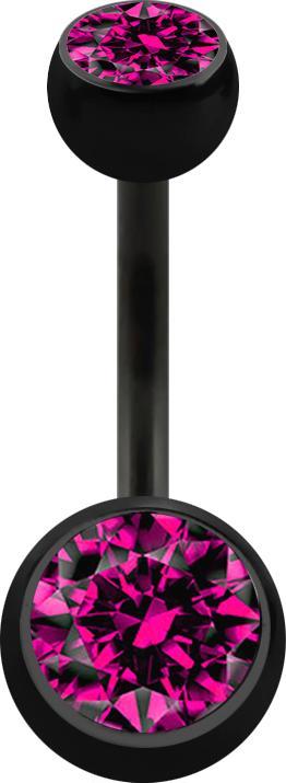 Produktbild Star Piercing Banane schwarz mit zwei Kugeln Kristall fuchsia (ohne Messing, Chirurgenstahl 316L)