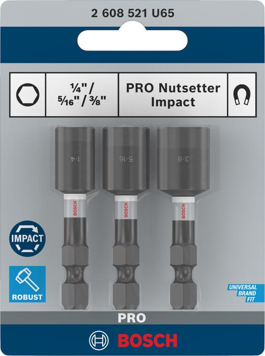 Productafbeelding Bosch Professional Zubehör PRO Nutsetter Impact, 1/4" x 50 mm, 5/16" x 50 mm, 3/8" x 50 mm, 1 7/8" x 50 mm, 4 stuks. (3/8", 5/16", 1/4")