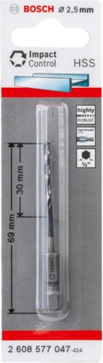 Actual product image Bosch Professional Zubehör HSS Twist Drill with Hexagonal Shank 2.5 mm (2.5 mm)