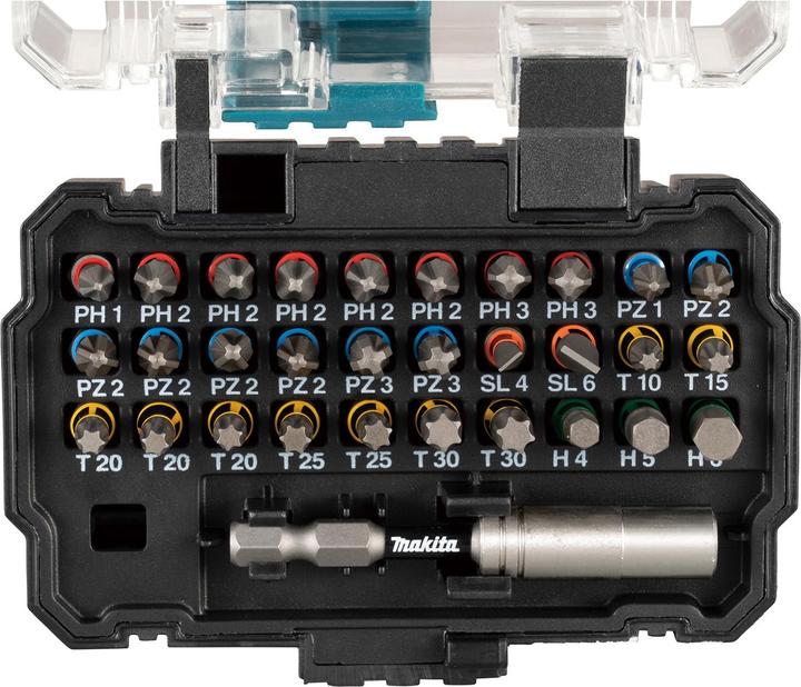 Productafbeelding Makita E-13552 Bitset 31 stuks (PH1, T15, 2x T30, SL4, H5, PZ1, 2xPH3, T10, 2xPZ3, SL6, SL4,5, SL5,5, SL6,0, 2x PH1, 3x PH2, 1x PH3, 2x PZ1, 3x PZ2, 1x PZ3, 2x T10, 2x T15, 3x T20, 2x T25, 1x T30, 1x T40, 1x 3,0, 1x 4,0, 1x 5,0, 1x 6,0, 5 x PZ, H6, 2xT25, H4, 5 x PH)