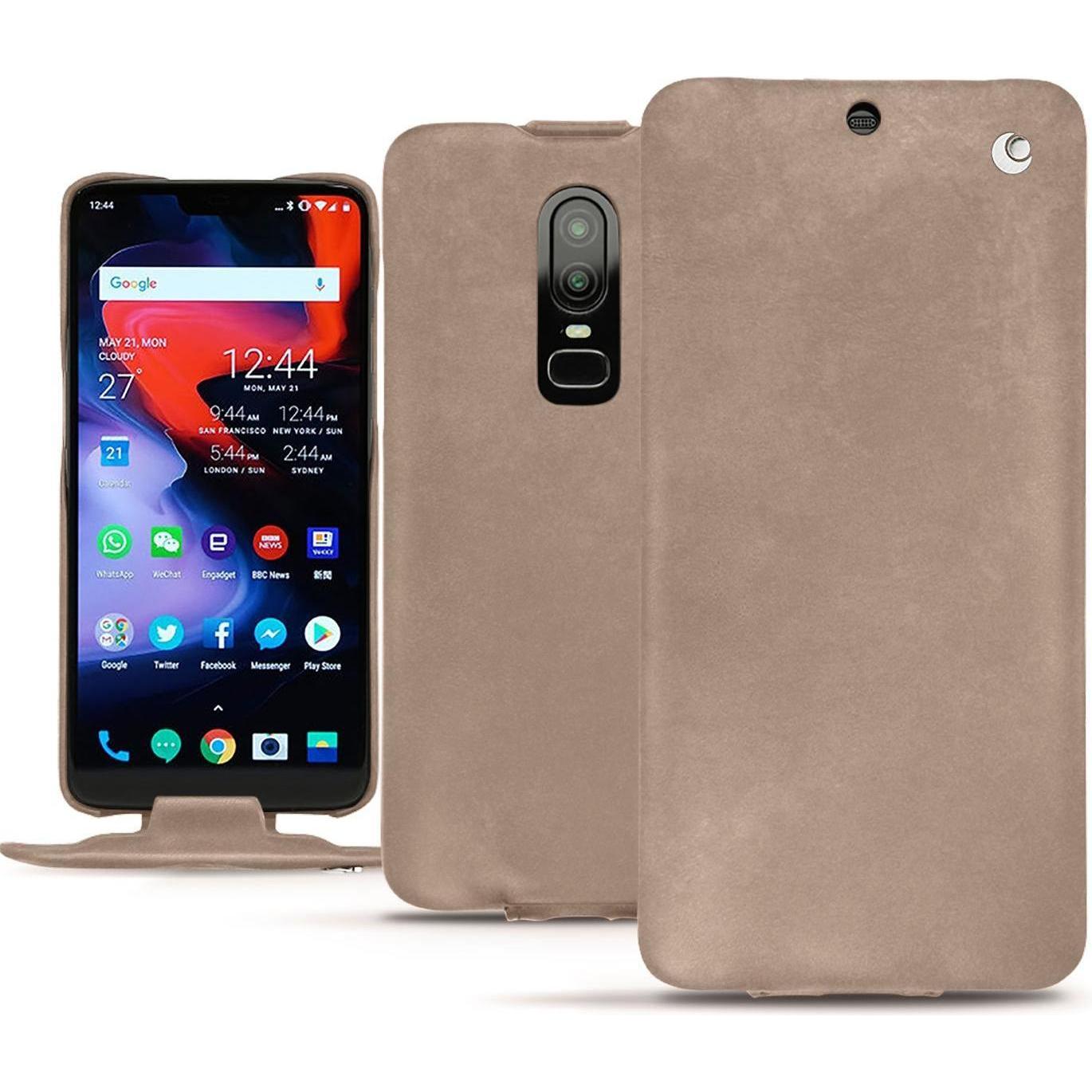 Thumbnail - Noreve Lederschutzhülle vertikal (OnePlus 6), Smartphone Hülle, Beige