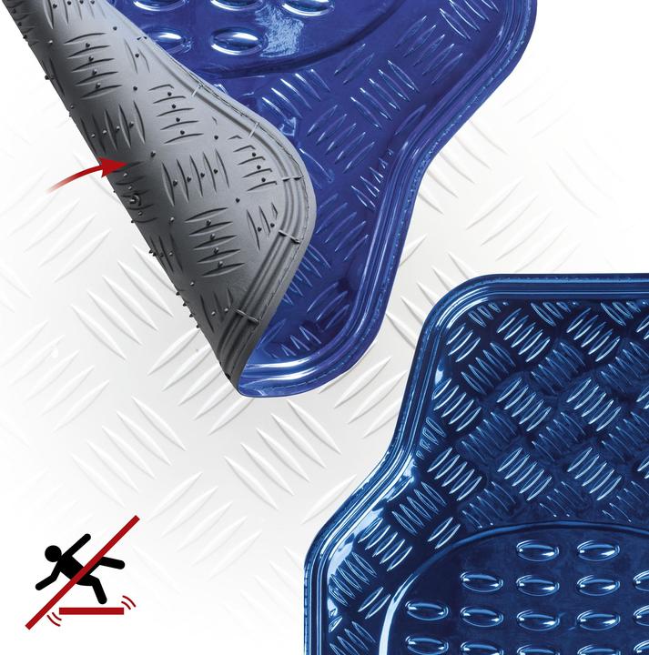 Actual product image Walser Car rubber mats metallic chequer plate look blue maxi (2 front mats + 2 rear mats)