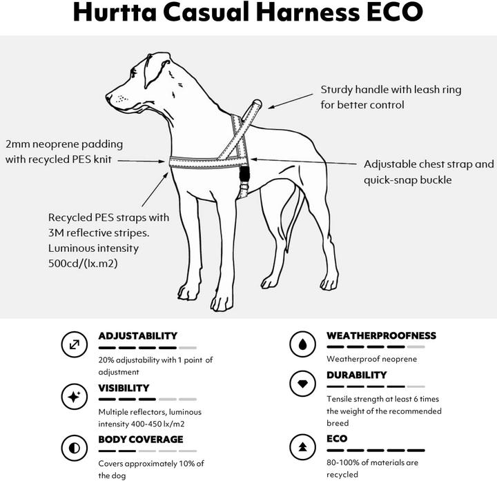 Actual product image Hurtta Casual harness ECO, 35-45 cm, raven (Dog)