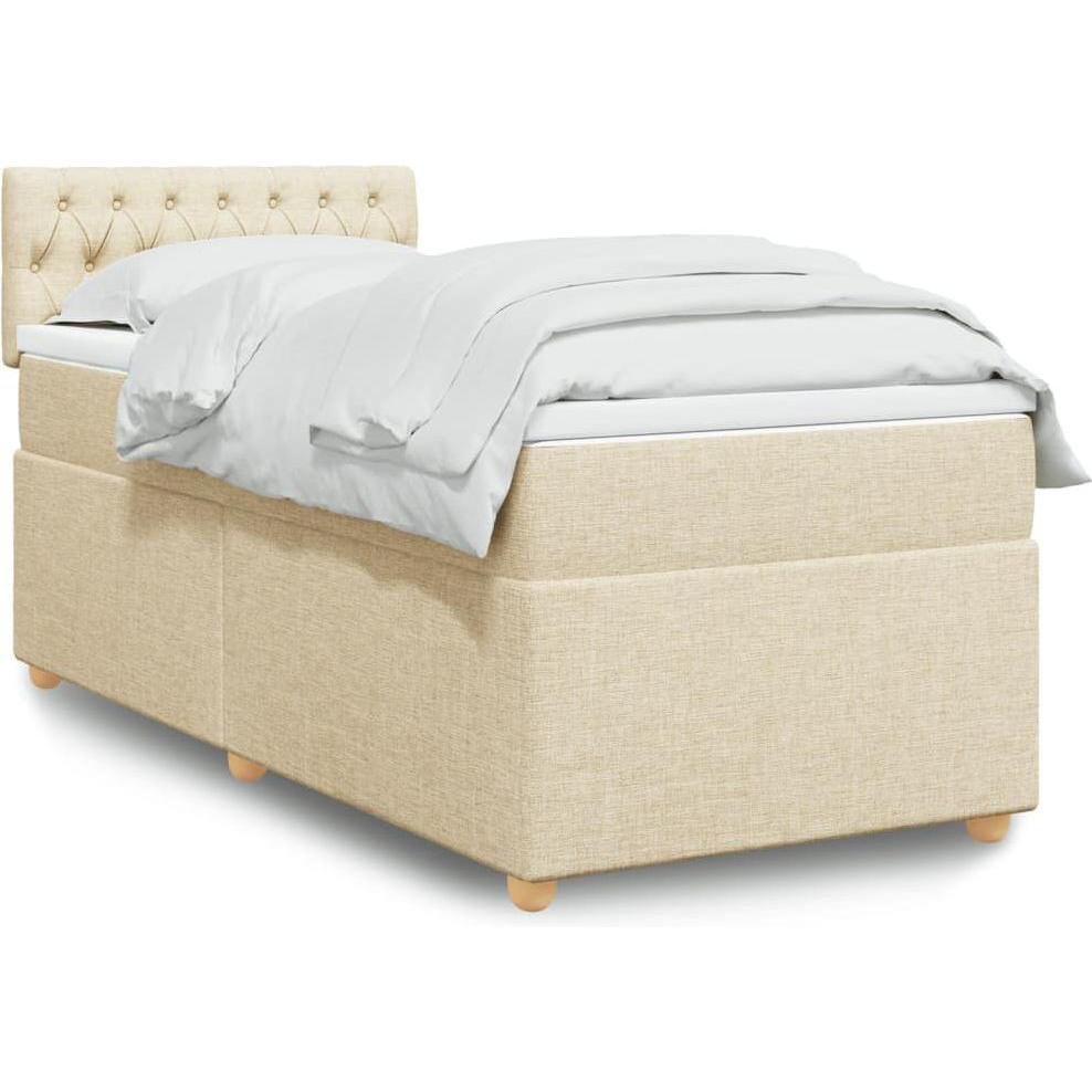 VidaXL, Bett, Boxspringbett Einzelbett Polsterbett Bett Matratze Creme 80x200cm Stoff (80 x 200 cm)