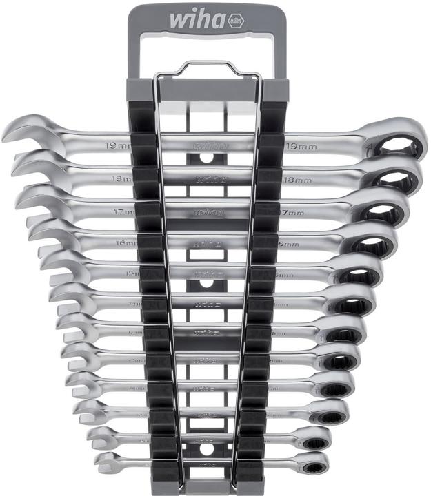 Wiha Ringratschen-Gabelschlüssel Set 12-tlg. inkl. Halter I Ring Ratschenschlüssel Set 8-19 mm (8 mm, 9 mm, 10 mm, 11 mm, 12 mm, 14 mm, 16 mm, 18 mm, 13 mm, 15 mm, 17 mm, 19 mm)