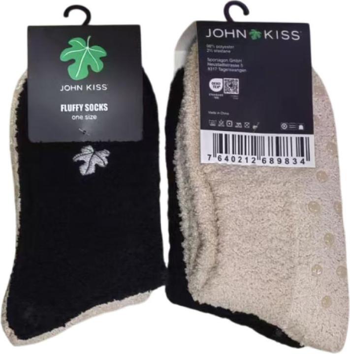 Produktbild John Kiss Fluffy Socks mit ABS-Pads beige/schwarz – one size (2er Pack, 37 - 42)