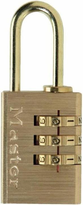 Master Lock 20mm wide aluminium body with brass finish set-your-own combination padlock