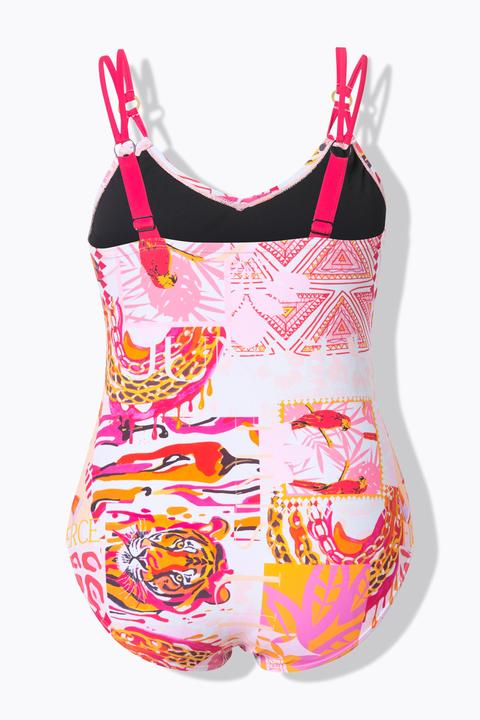 Actual product image Ulla Popken Patch Print Split Strap Swimsuit (48)