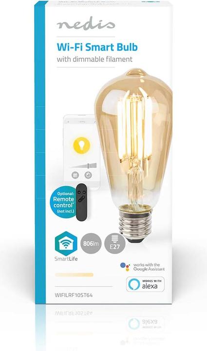 Produktbild Nedis WIFILRF10ST64 Smartlife LED Filament Lampe WLAN E27 806 lm 7 W Warmweiss 1800 - 3000 K Glas An (E27, 806 lm, 1x)
