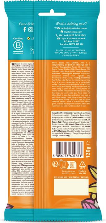 Valeurs nutritives et ingrédients Lily's Kitchen Barre à mâcher au poulet (Adulte, 1 pcs, 120 g)