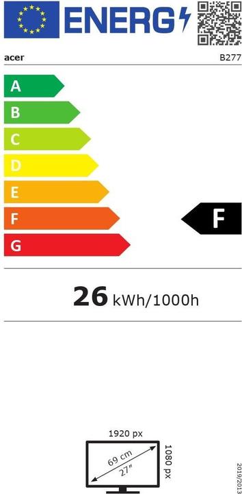 Energie-Label Acer VERO B277DEBMIPRCZXV 27/FHD IPS (1920 x 1080 Pixel, 27")