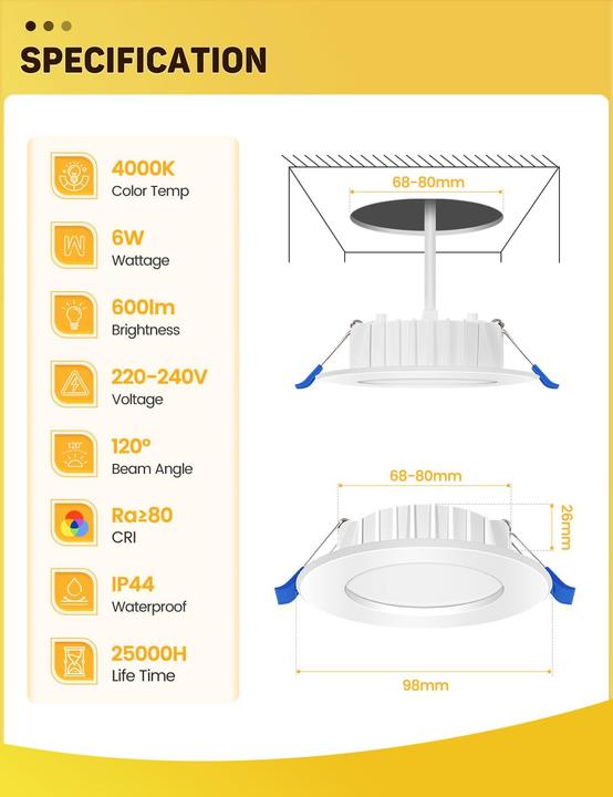 Produktbild Wonkelly 6-teiliges LED Einbaustrahler Set (600 lm)