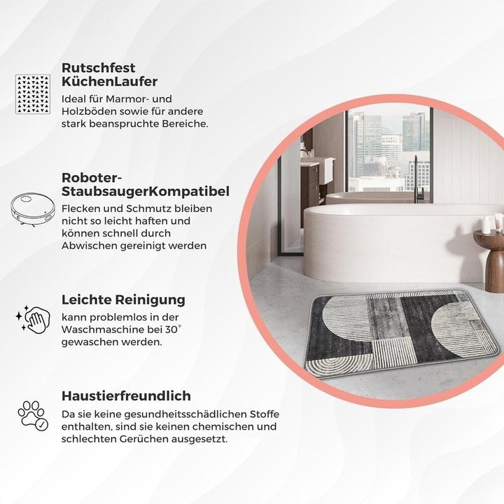 Produktbild Miqna 2-tlg. rutschfestes Badteppich Set, waschbar (60x100 & 50x60 cm) (100 x 60 cm)