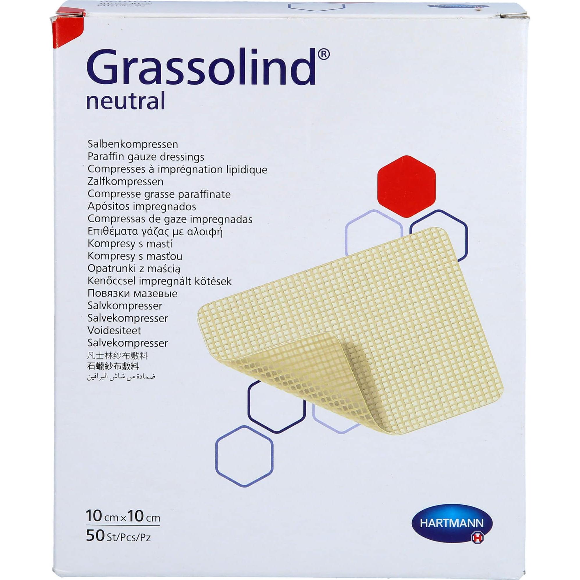 Hartmann, Verbandsmaterial, GRASSOLIND Salbenkompressen steril 10X10CM, 50 St KOM