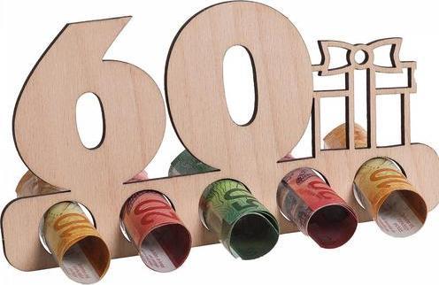 Trendcompany Regalo in legno per soldi - 60° compleanno