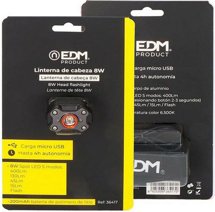 Produktbild EDM LED-Kopf-Taschenlampe 36417 Schwarz 8 W 400 lm (400 lm)