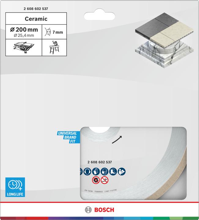 Produktbild Bosch Professional Zubehör Diamanttrennscheibe Standard for Ceramic, 200 x 25,40 x 1,6 x 7 mm
