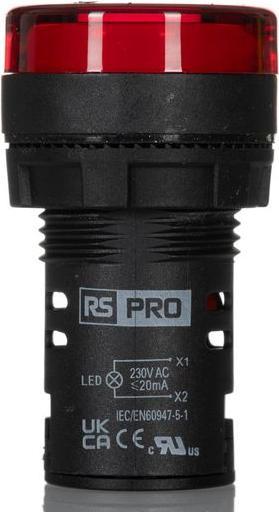 Actual product image RS PRO Panel Mount Red LED Pilot Light, 22mm Cuto