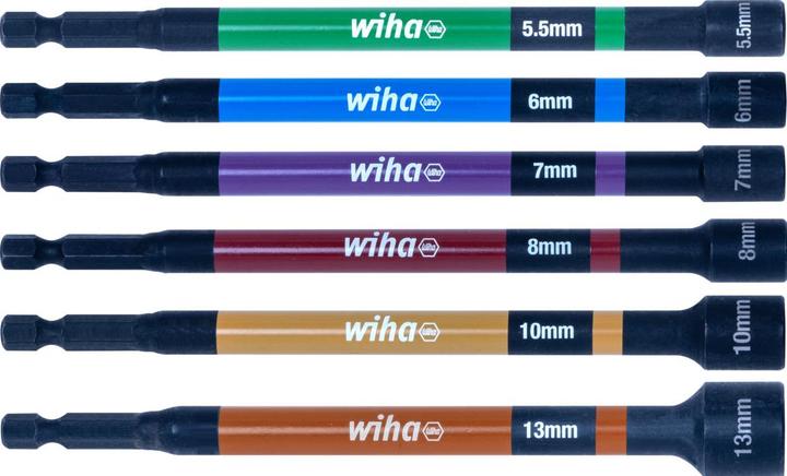 Wiha Steckschlüssel Set 6-tlg. magnetisch | farbcodiert | 5,5–13 mm | 150 mm extra lang | bis 79 Nm | ¼″ (5,5 mm, 13 mm)