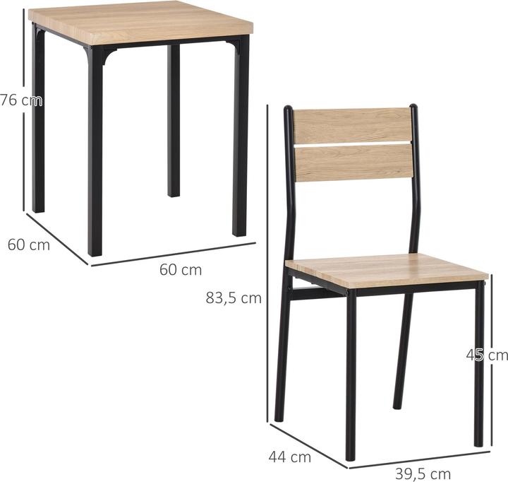 Produktbild Homcom Esstisch-Set mit 1 Tisch + 2 Stühlen (60 x 60 x 76 cm)
