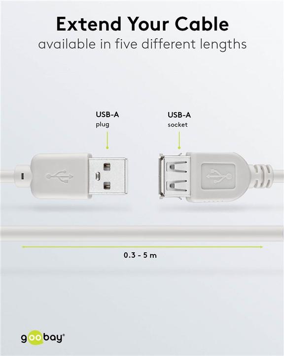 Produktbild Goobay USB 2.0 Hi-Speed Verlängerungskabel, Grau, 0.3 m (0.30 m, USB 2.0)