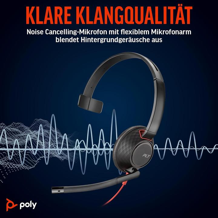 Produktbild Poly Schnurgebundenes Headset Blackwire 5210 mit Noise Cancelling-Mikrofon (Kabelgebunden, USB-A, USB-C, Google Meet, Microsoft Teams, Zoom)