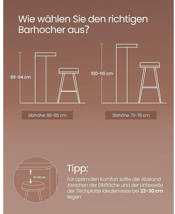 Produktbild Vasagle Barhocker Barhocker 2er Set, Schwarz/Braun
