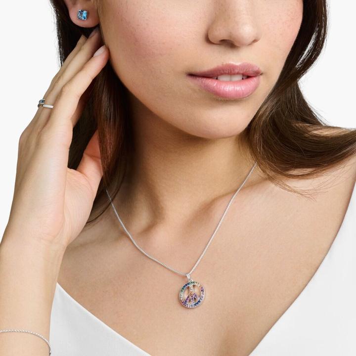 Image du produit Thomas Sabo Collier avec pendentif signe de paix avec pierres multicolores argent noirci (Argent 925, 50 - 55 cm)