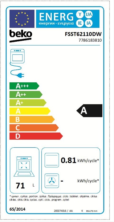 Energie-Label Beko FSST62110DW Elektroherd mit Gas-Kochfeld 60cm