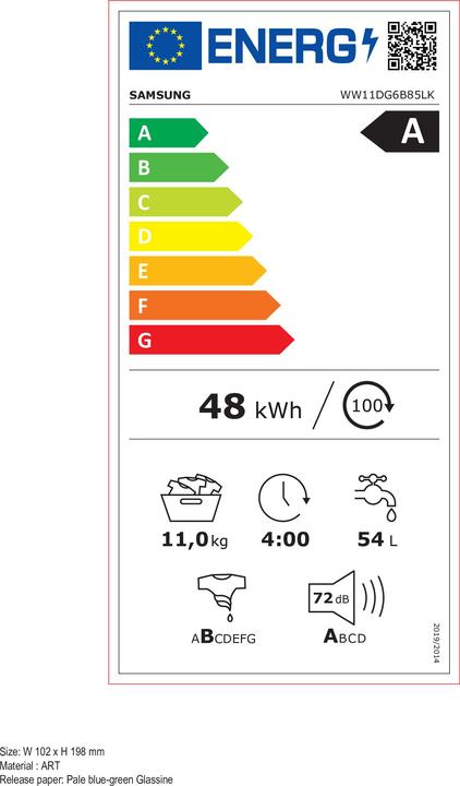 Label énergétique Samsung Machine à laver 6400d Series Ai Control (11 kg, Gauche)