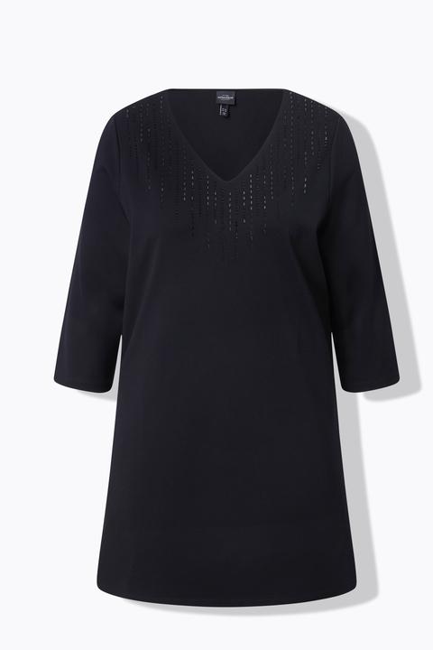 Produktbild Ulla Popken Sweatshirt, Ziersteine, V-Ausschnitt, 3/4-Arm (54)