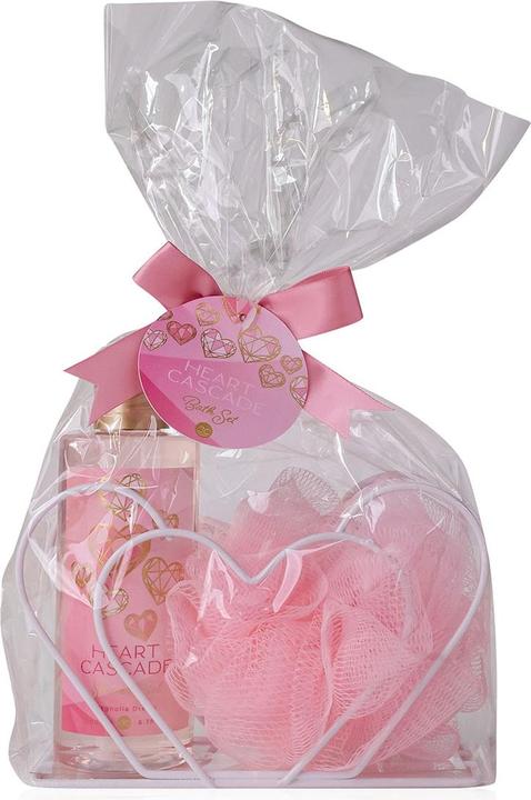 Immagine prodotto Accentra Set da bagno HEART CASCADE con porta tovaglioli, incluso gel doccia da 200 ml, spugna in rete da 15 (Set per la cura dei capelli)
