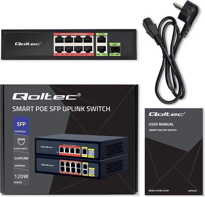Produktbild Qoltec Ethernet Switch PoE RJ45 PoE Uplink SFP