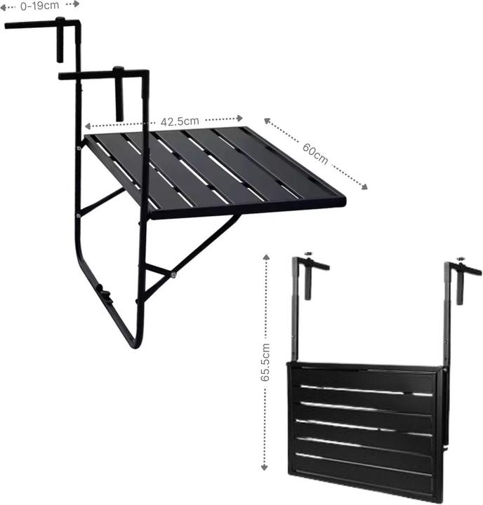 Produktbild Hermex Balkon-Hängetisch Klappbarer Balkontisch Outdoor-Tisch Ablage (60 cm)