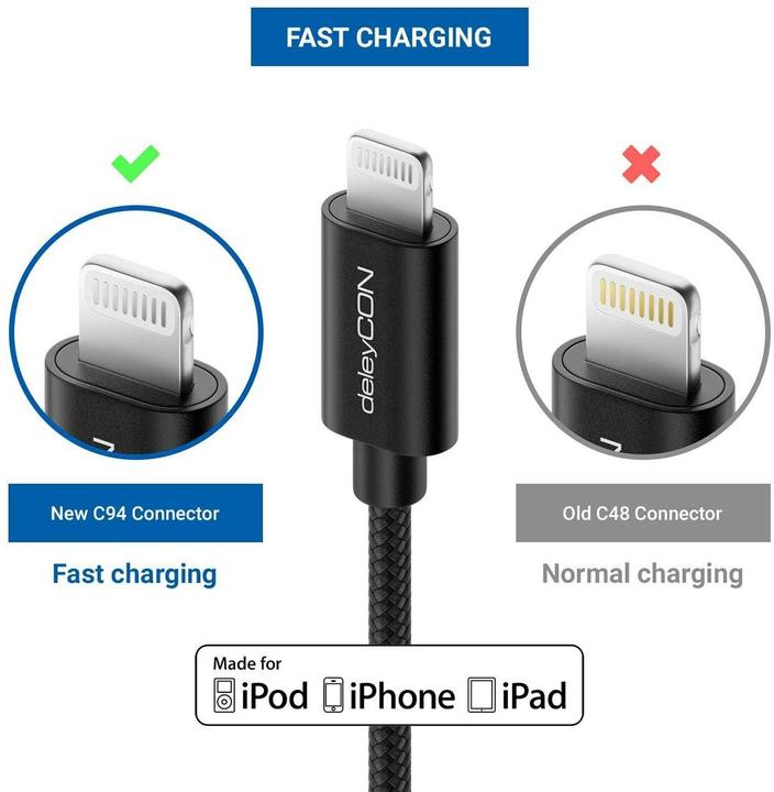 Produktbild deleyCON USB 2.0-Kabel USB A - Lightning 0.5 m (0.50 m, USB 2.0)