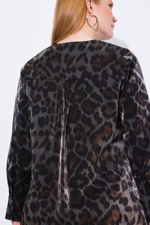 Image du produit Ulla Popken Robe midi coupe trapèze à décolleté en V, manches longues et imprimé léopard (54)