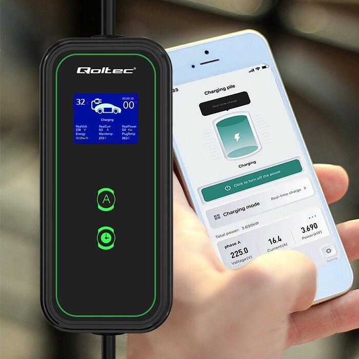 Produktbild Qoltec Mobiles EV-Ladegerät mit einstellbarem 2in1 (Typ 2, 7.36 kW, 32 A, Typ F)