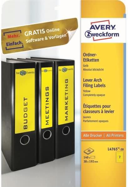 Actual product image Avery L4764-20 Labels 38x192mm