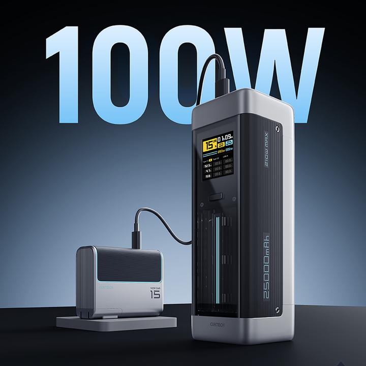 Actual product image Cuktech Powerbank CUK00P23GLBK 210W 25000mAh Power Bank 2 x USB-C 1 x USB-A - schwarz (25000 mAh, 210 W)